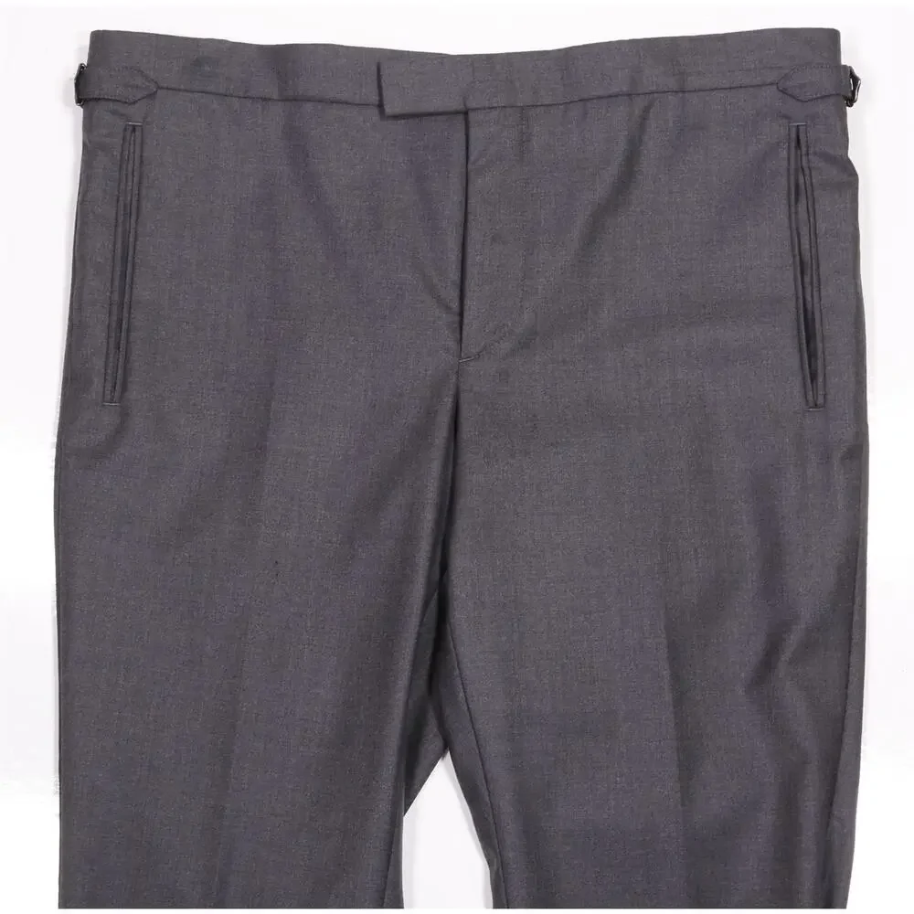 Balani Bespoke Tailors NYC Solid Gray Wool Flat Front Slim Fit Dress Pants 35x28